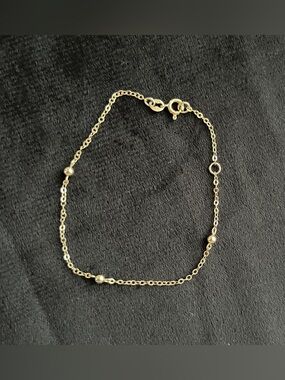 Delicate 10K Solid Rose Gold Beaded Station Bracelet